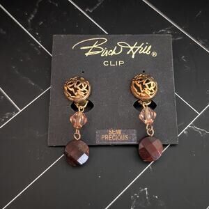 Vintage Birch Hill Clip On Earrings Brown Semi Precious Dangle - Fair Condition